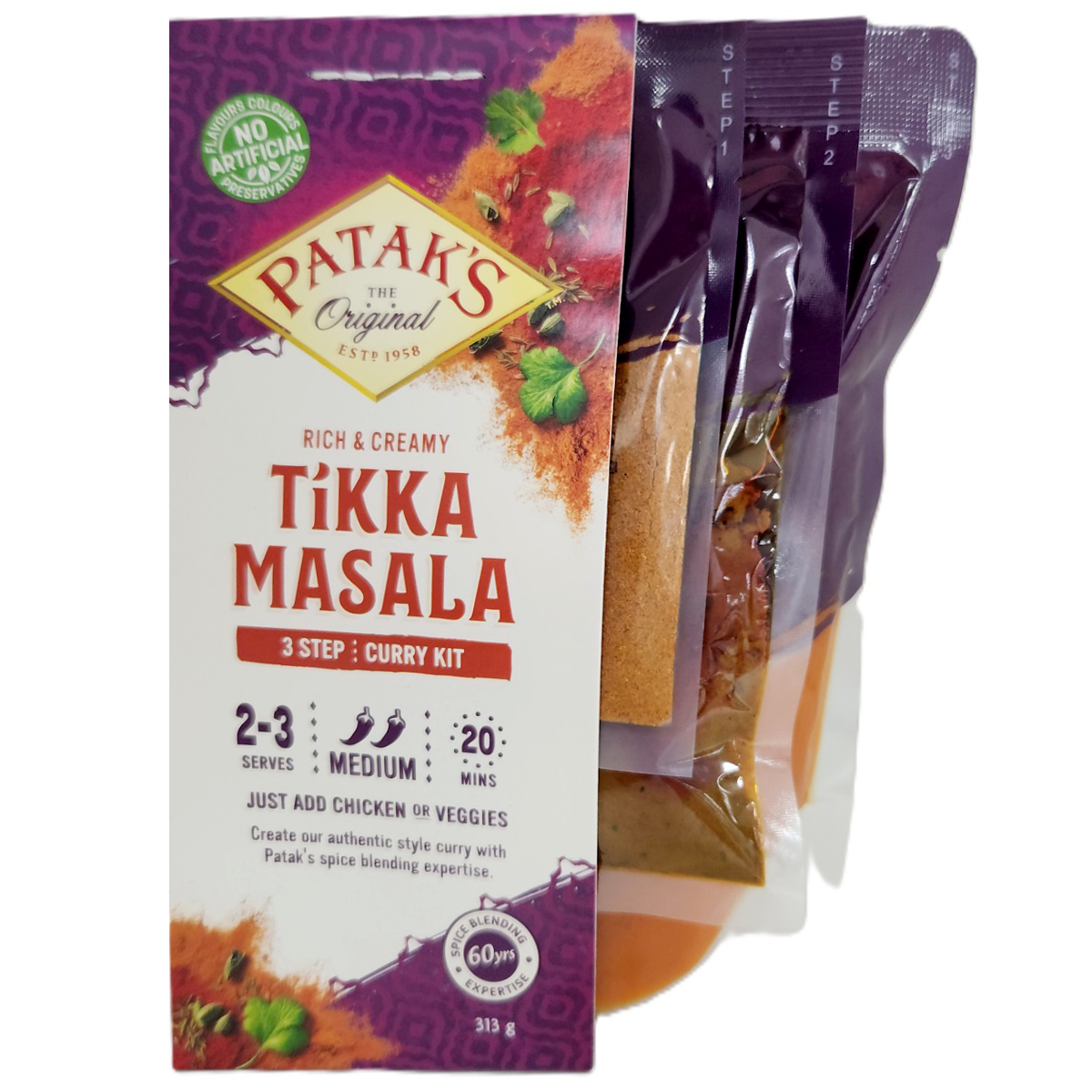 Patak's Tikka Masala Paste jar, a popular Indian grocery item, with a label showing the product name and brand.