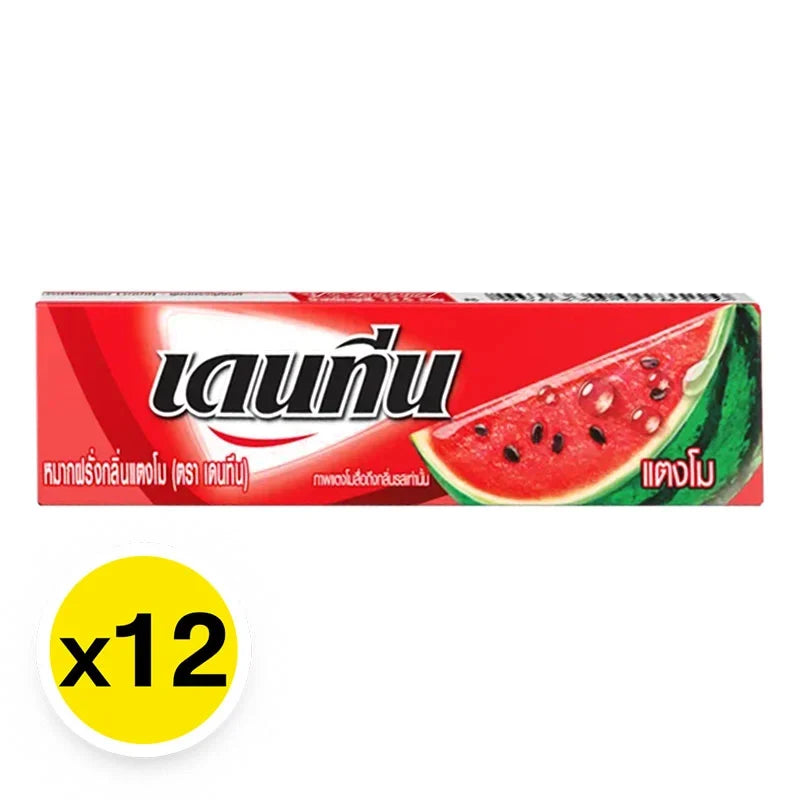 Dentyne Stick Gum Watermelon flavor, 12.5g each, stacked in a row, showing colorful packaging of the DENTYNE snack gum.