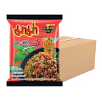 Six packets of Mama Noodles Dry Spicy Basil flavor, a dry grocery product with spicy basil seasoning in sealed packets.