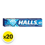 Halls Menthol Plus lozenges in a box, HALL'S brand, dry grocery snack, menthol and eucalyptus flavor, 20 pieces