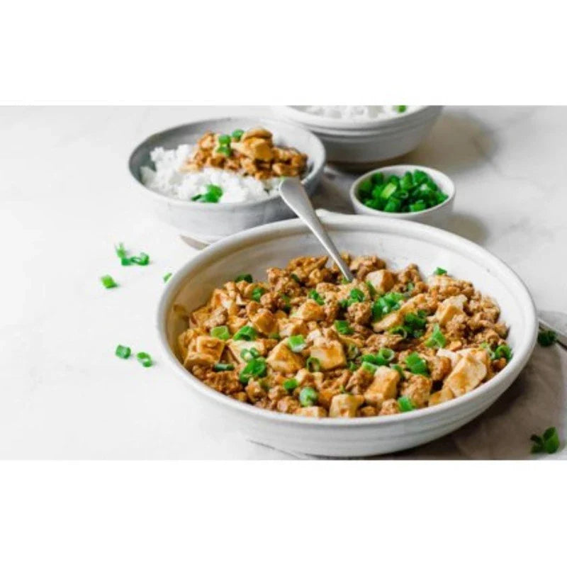 House Mabo Tofu Nikunashi Mild 150g dry grocery product with tofu and vegetables in a bowl