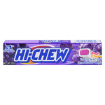 Morinaga Hi Chew Grape confectionery snack in colorful packaging, showcasing chewy grape-flavored candy pieces.