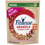 Nestle Fitnesse granola with oats, cranberries, and pumpkin seeds in a grocery product image.