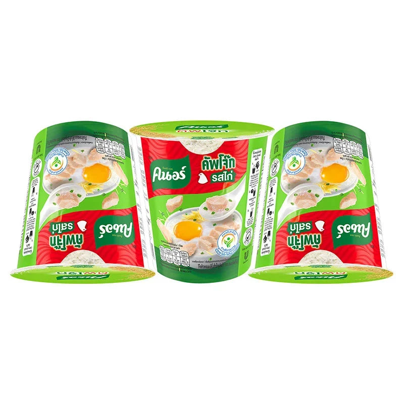 Knorr Cup Instant Jasmine Rice Porridge with Chicken, 32g, dry grocery product, showing the packaging and ingredients.