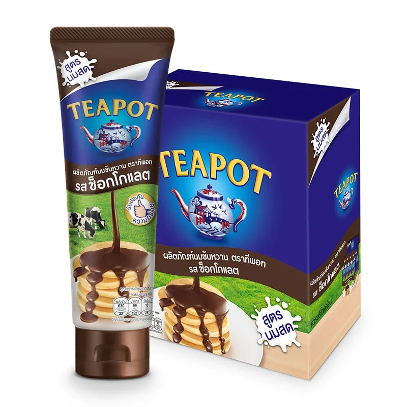 TEAPOT Squeeze Tube Choc 180g packs, dry grocery product, featuring eight tubes of chocolate in flexible squeeze packaging.