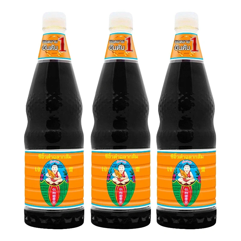 DEK SOM Boon Dark Soy Sauce Orange 1.35L bottle, part of dry grocery collection, showing the product label and packaging.