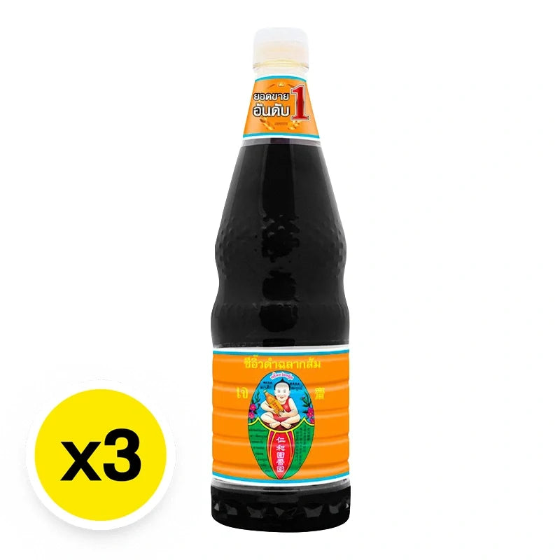 Three bottles of DEK SOM BOON Boon Dark Soy Sauce in 1.35L bottles, displayed with labels showing the dark soy sauce branding.