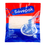Savepak Mung Bean Vermicelli 500g in clear packaging, ready for cooking, shown on a clean white background in this dry grocery product image.