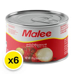 Canned Malee Rambutan in syrup, 6-pack, dry grocery product, fresh-looking rambutans in syrup, branded MALEE.