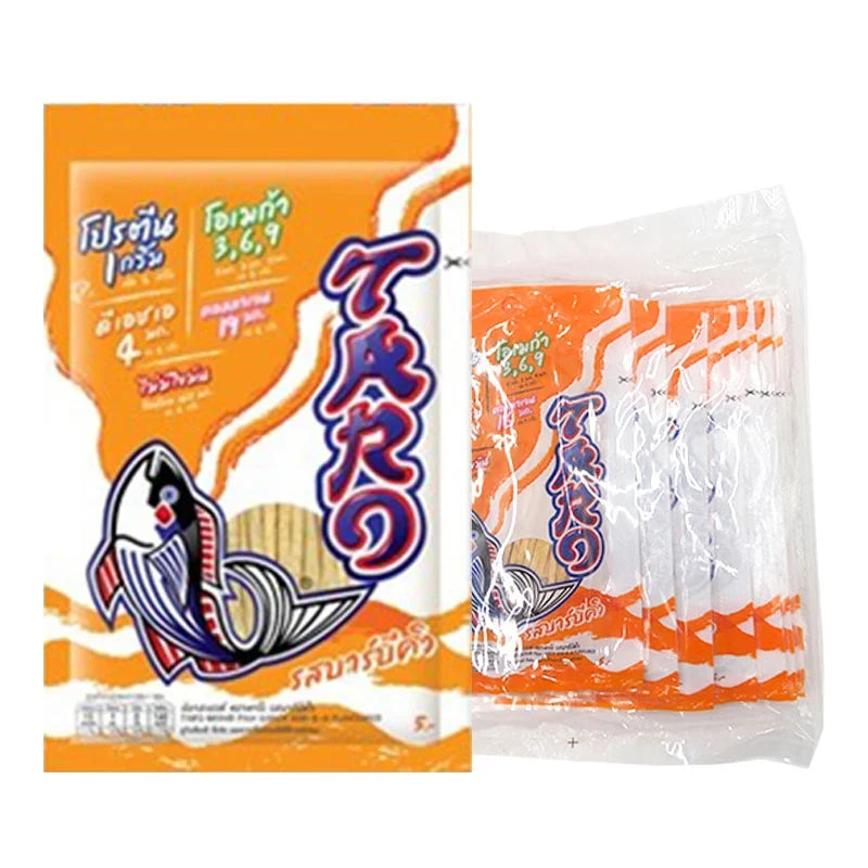 TARO Taro Fish Snack BBQ flavor, 5g x12 packs, dry grocery snack with dried fish pieces in a colorful package.