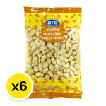 A box of six 500g packs of ARO Peanut dry grocery, showing fresh roasted peanuts in their packaging.