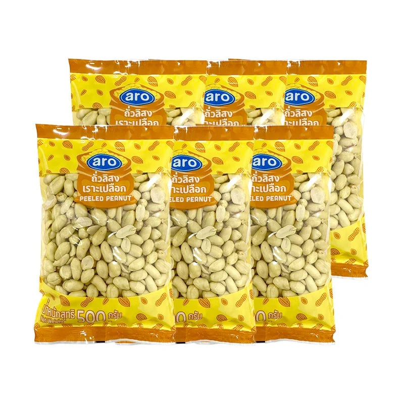 ARO Peanut 500g pack, dry grocery product, showing six packages of roasted peanuts in their packaging.