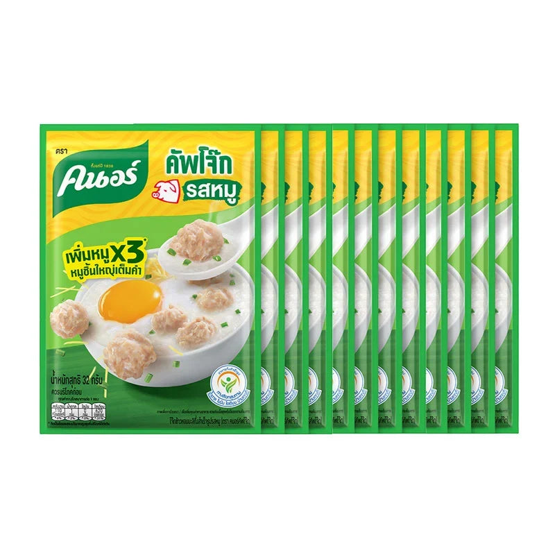 Knorr Jok Pork 32g sachet, dry grocery product with 12 packs, featuring the KNORR brand packaging and product details.