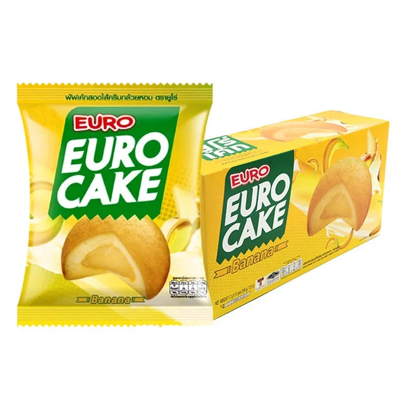 Euro Cake Banana snack pack, 17g x12, dry grocery confectionery with banana flavor, from the EURO brand.