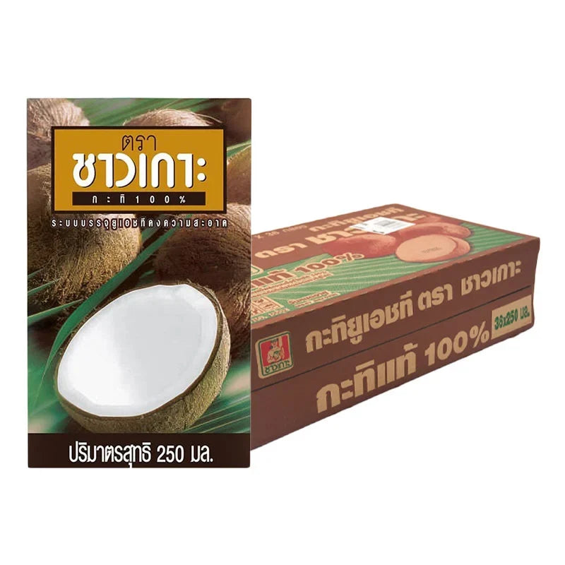Chaokoh Coconut Milk in 250ml cartons, 36-pack, ideal for cooking and baking in dry grocery shopping.