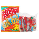 PU Thai Crispy Snack Squid Flavor 55g, three packs of dry grocery seafood snack with crunchy, savory squid flavor in a colorful bag.