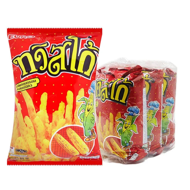Twistko BBQ Corn Snack in 68g packs, showing three colorful snack bags from the Twistko brand, popular dry grocery snack.