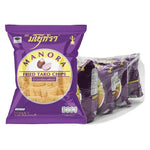Manora Fried Chips Taro snack pack, 65g x4, featuring crispy taro chips in colorful packaging by MANORA.