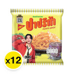 PAPRIKA paprika potato extruded snack 12g pack showing crispy, seasoned snack pieces in a clear bag.