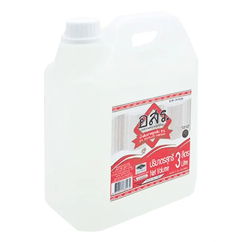 AORSORROR 5% distilled vinegar 3L bottle, dry grocery product with clear label and white cap on a plain background.