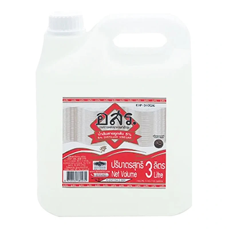 Aorsorror 5% distilled vinegar in a 3L bottle, suitable for dry grocery use, with clear label and cap visible.
