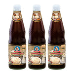 DEK SOM Boon Thick Oyster Sauce 800g bottle, dry grocery product, showcasing three bottles with labels and caps.