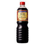 Yamamori Japanese Soy Sauce Tokkyu Extra 1L bottle in a clear glass container with a black label, suitable for dry grocery use.
