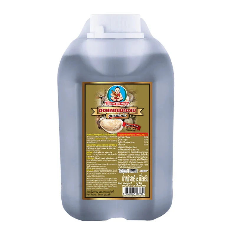 DEK SOM Boon Thick Oyster Sauce 5kg jar, a rich and savory dry grocery condiment from the DEK SOM BOON brand.