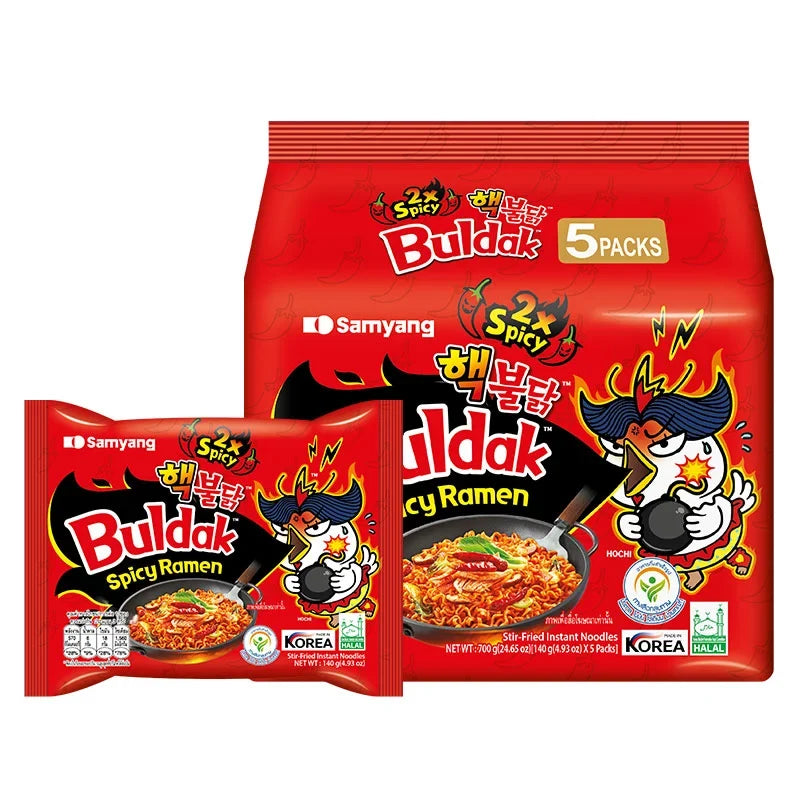 Samyang Ramen Hot Chicken Extreme 140g package, spicy Korean instant noodles, shown in a close-up image.