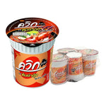 Quick Waiwai Cup Tom Yum Kung instant noodles in a 60g x6 pack, dry grocery, with spicy shrimp flavor and noodle cups.