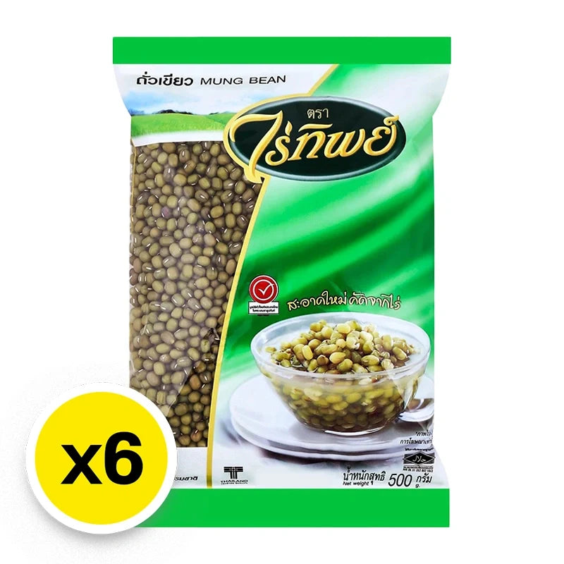 Raitip mung bean package, 500g x6, dry grocery product with green mung beans in clear plastic packaging.