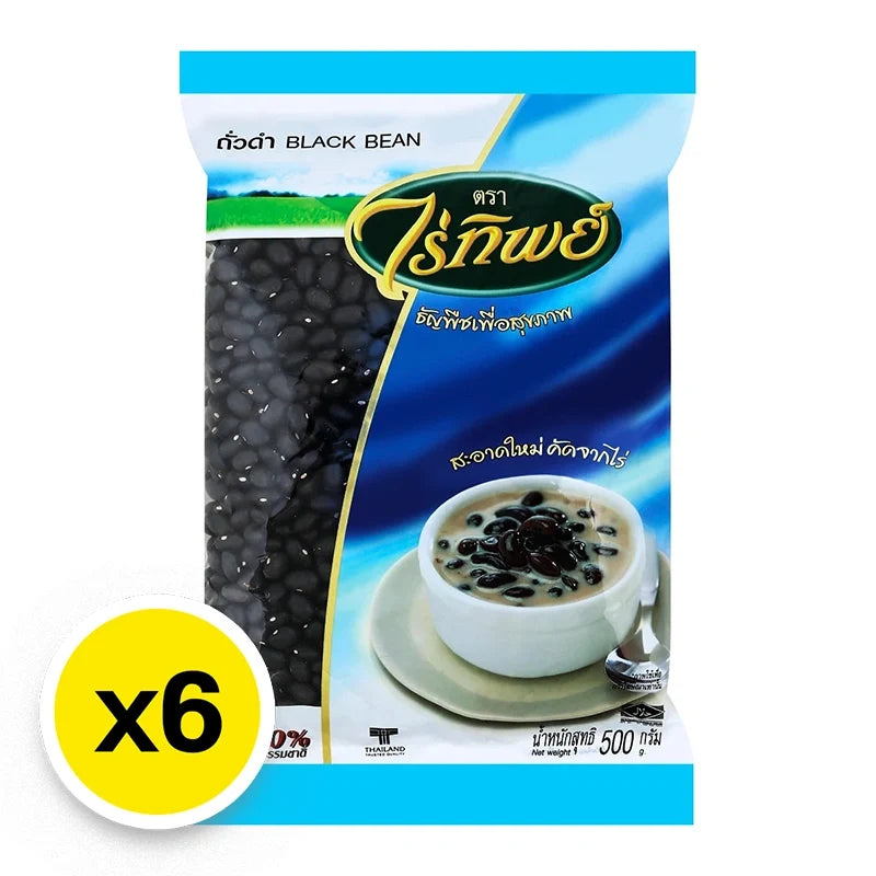 Raitip Black Beans 500g pack, dry grocery product, showing black beans in clear packaging with branding.