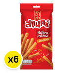 Chao SUA Snack Pork Stick 18g, a pack of six dry grocery snack sticks with savory pork flavor, in colorful packaging.