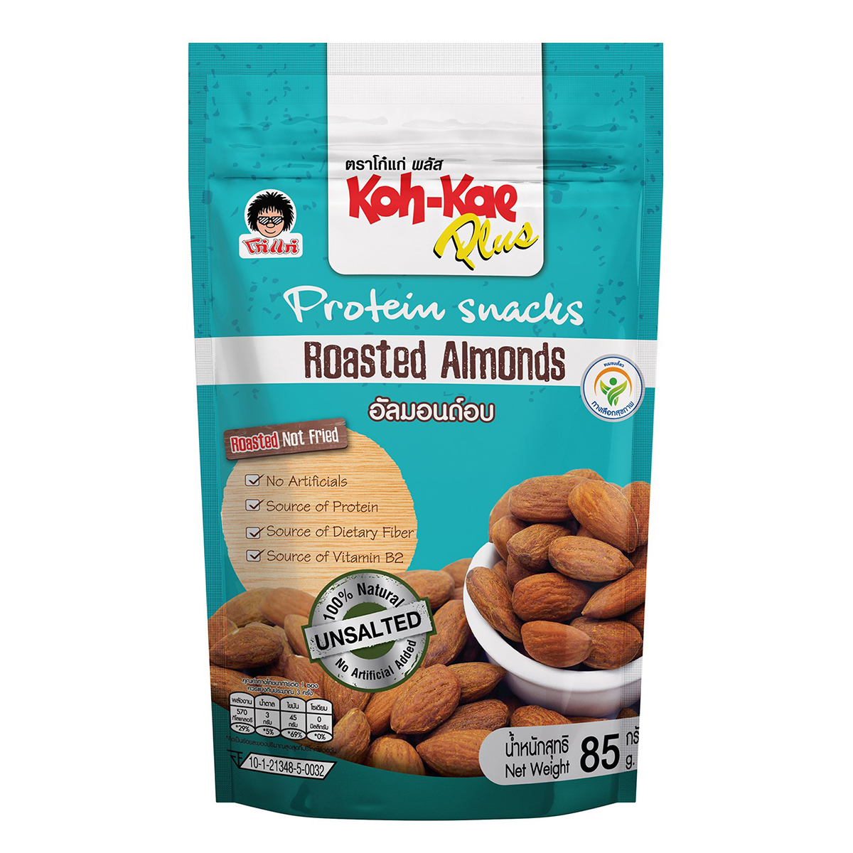 Koh-Kae Plus Protein Snacks almond confectionery snack pack featuring roasted almonds and crunchy coating.