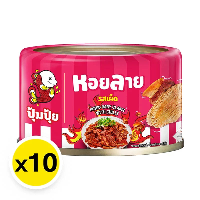 Pumpui Baby Clam Chili dried seafood pack, 40g x10, featuring small fresh clams with chili flavor in a dry grocery package.