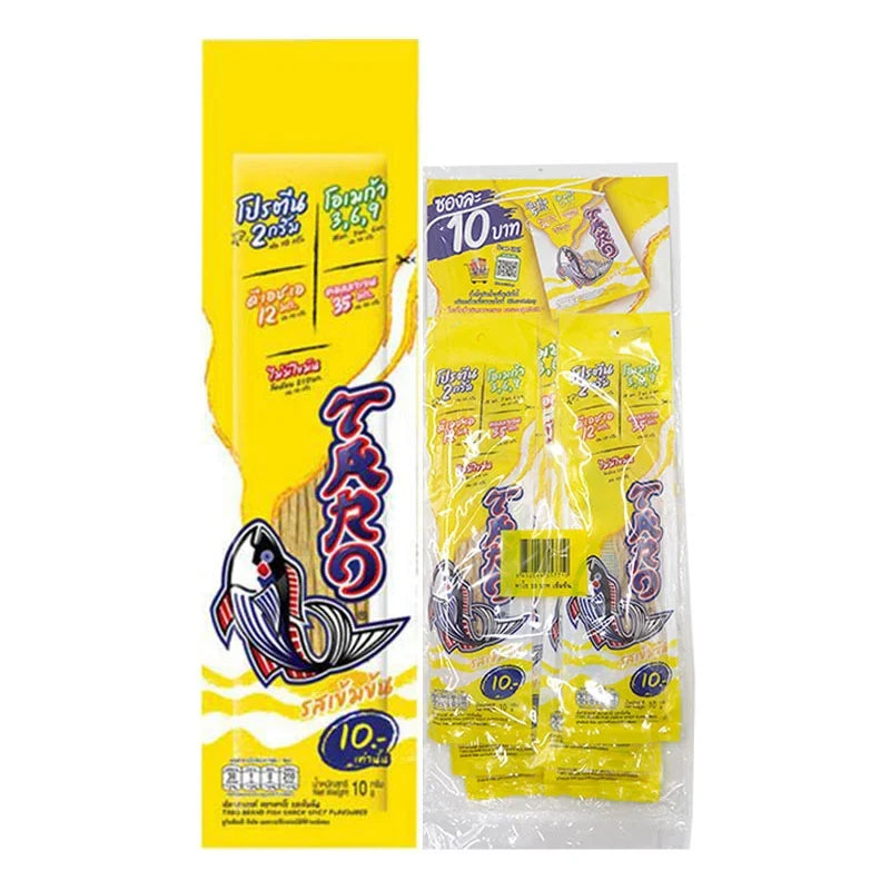 Taro Fish Snack Spicy by TARO, 10g x6, dry snack with crispy fish pieces and spicy flavor in colorful packaging.