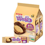 FUN-O Sandwich Cookies filled with chocolate cream, 40.5g, showing the crisp cookies with chocolate filling on the package.