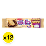 Fun-o sandwich cookies filled with chocolate cream, 40.5g, showing the crispy cookies with creamy chocolate filling inside.