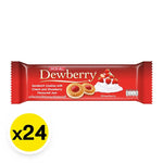 Dewberry Strawberry Cookies 27g, dry grocery snack, showing fruity strawberry-flavored cookies in packaging.