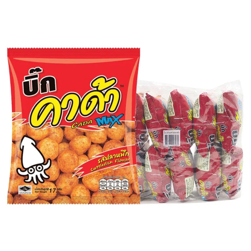 Bigcada Snack Cuttlefish Flavor 14g pack showing colorful packaging of these savory dried seafood snacks from BIGCADA