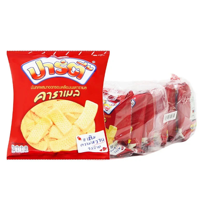 Party Extrude Caramel snacks in a 24g x6 pack, tasty dry grocery confectionery perfect for snacking and sharing.