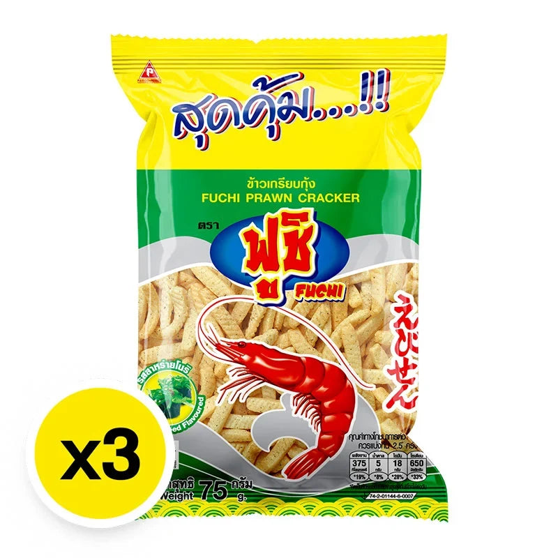 Fuchi Prawan Seaweed snack pack, 75g x3, dry grocery and confectionery product, crispy seaweed snacks in colorful packaging