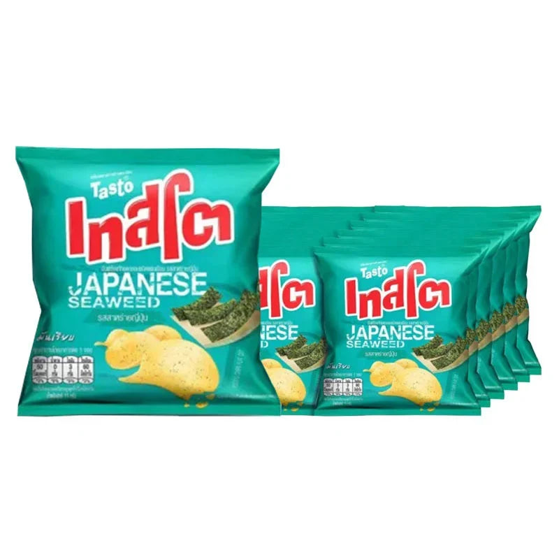 Tasto Potato Chips Japanese Seaweed snack in 11g pack, crispy, seasoned potato chips with seaweed flavor, 12-pack dry grocery snack