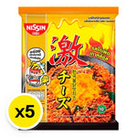 Nissin Korean Hot Chicken Cheese Flavor Instant Noodles 60g package, dry grocery product with five packs and colorful packaging.