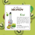 Monin Kiwi Fruit Mix 1000ml bottle, ideal for beverages and cocktails, featuring fresh kiwi flavor in a dry grocery packaging.