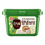 Sajo Haepyo Samjang Korean sauce in 500g jar, featuring a dark soy-based condiment for Korean dishes.