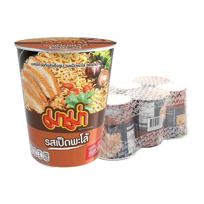 Mama Pa-Lo Duck Cup 60g, dry grocery, six-pack of flavorful duck snack cups by MAMA, shown in the image.