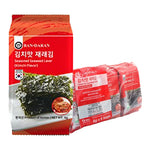 BANDARAN seasoned seaweed kimchi flavor dry snack in 4g packaging, featuring crispy seaweed strips with kimchi seasoning.