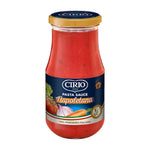 CIRIO Pasta Sauce jar in dry grocery aisle, showcasing the label and product packaging for authentic Italian flavor.