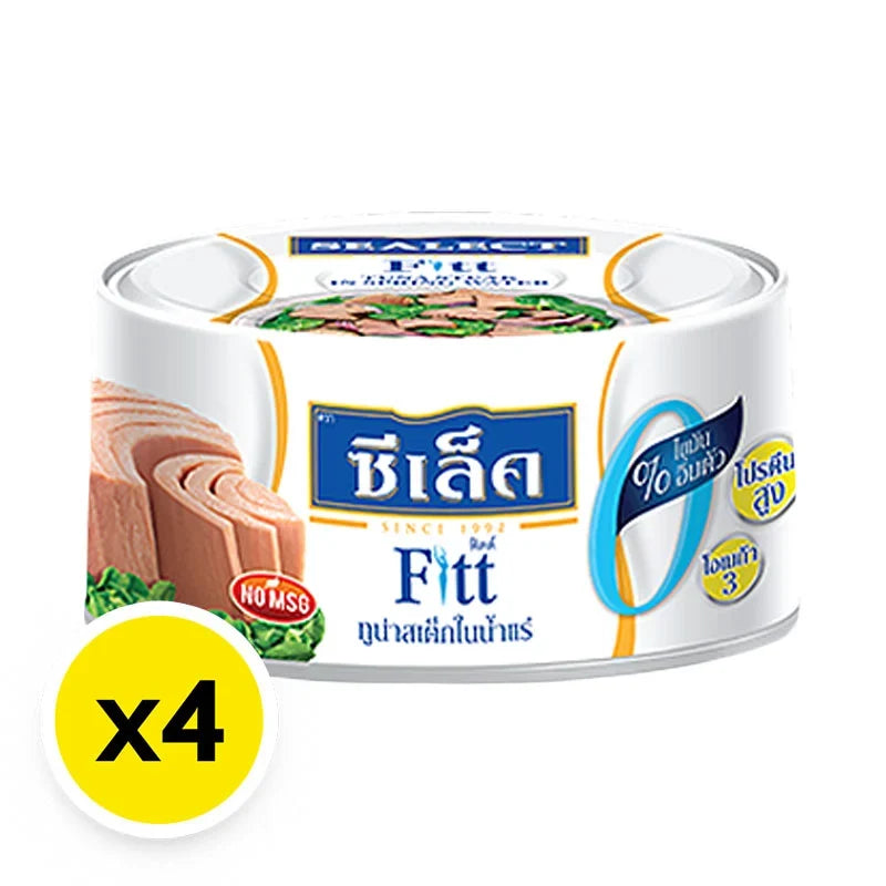 Sealect Fitt Tuna Steak in Spring Water, 165g, packed in four cans, fresh seafood in clear spring water for healthy meals.